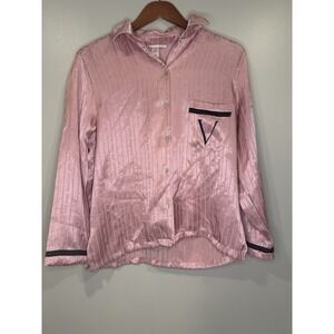 Victoria's‎ Secret Pajama Top Large Pink Satin Button Up Logo Trim femine luxury